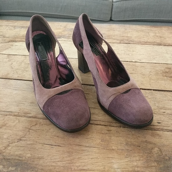 Blush & purple color block suede heels. - Picture 2 of 6